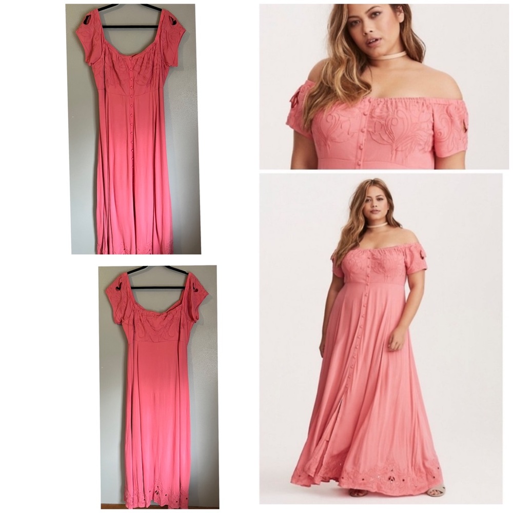 Torrid Size 2 Coral Embroidered Maxi Dress